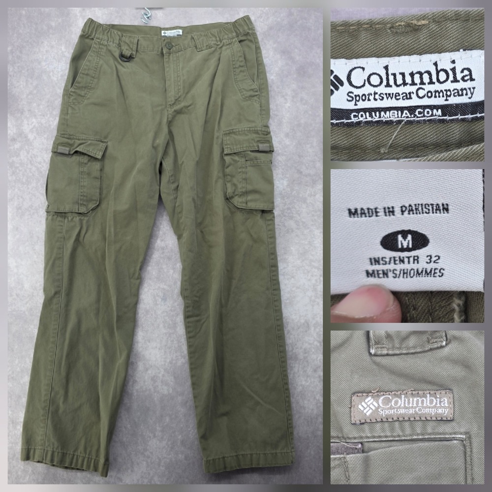 Columbia Cargo Pants Mens 32x32 Fits 37x32 Olive Cotton Twill Hiking Utility